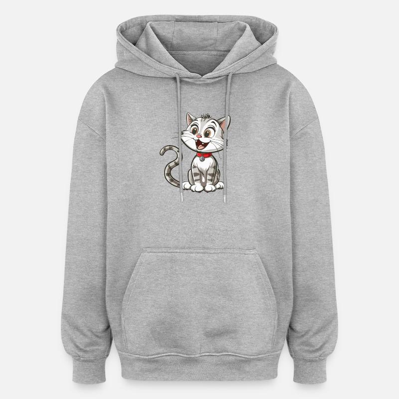 Chat animé joyeux avec collier - Sweat à capuche oversize unisexe - gris chiné