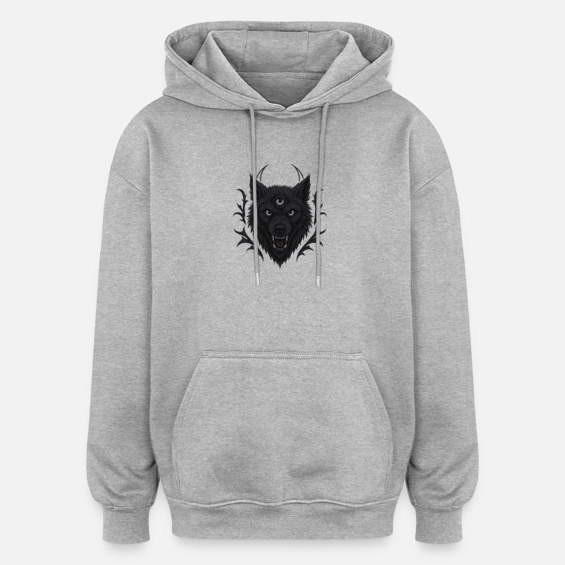 Loup mystique à trois yeux - Sweat à capuche oversize unisexe - gris chiné