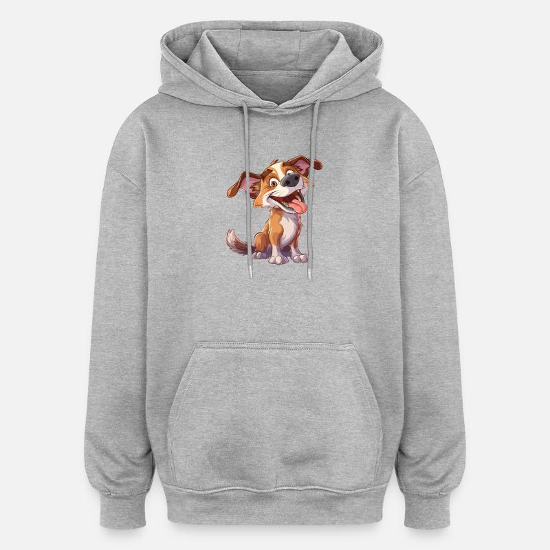 Chien de dessin animé joyeux - Sweat à capuche oversize unisexe - gris chiné