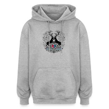 Cerf avec cœur - Style alpin en noir et bleu - Sweat à capuche oversize unisexe - gris chiné - Devant - Noah (186cm)