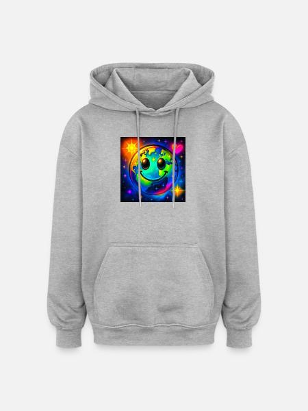 Kolorowa szczęśliwa ziemia w neonowym wszechświecie - Bluza z kapturem oversize typu unisex - szary melanż
