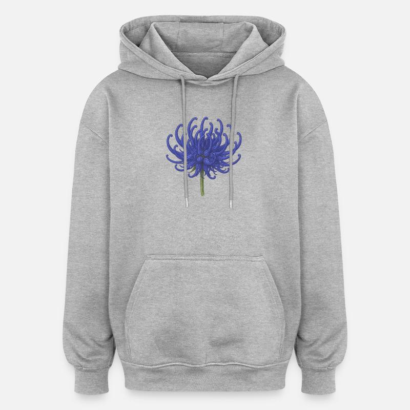 Illustration élégante de chrysanthème bleu - Sweat à capuche oversize unisexe - gris chiné
