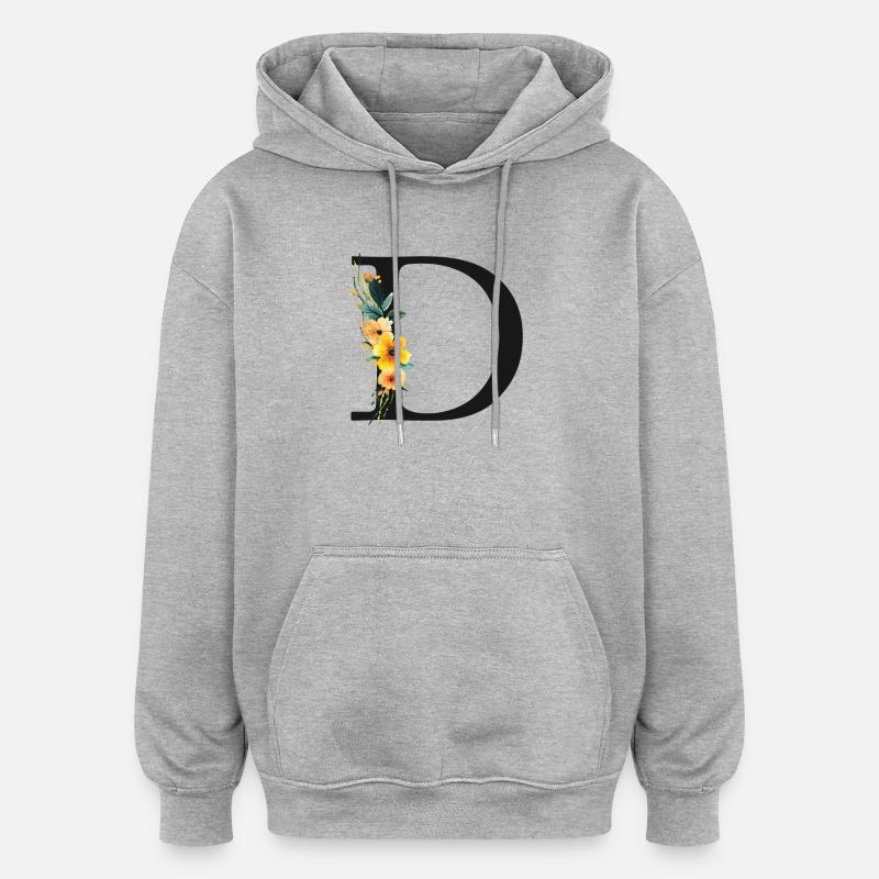 D Monogram, Floral, Personnalisable - Sweat à capuche oversize unisexe - gris chiné