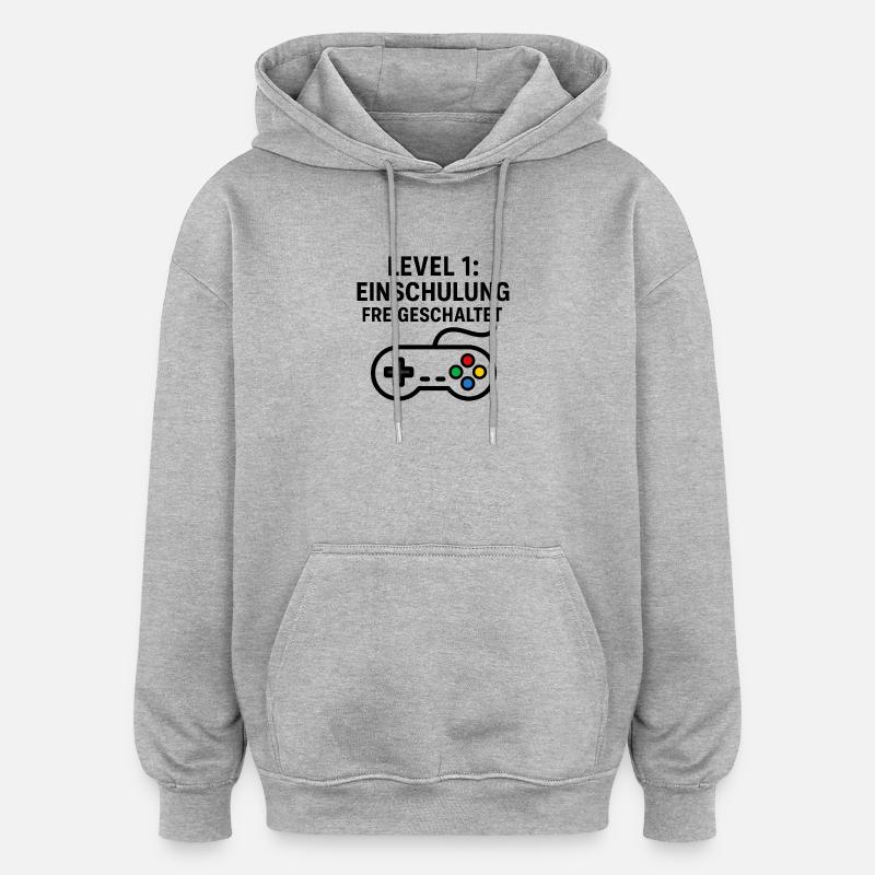 Gaming | Level 1: Einschulung Freigeschaltet - Oversized Unisex Hoodie - Grau meliert