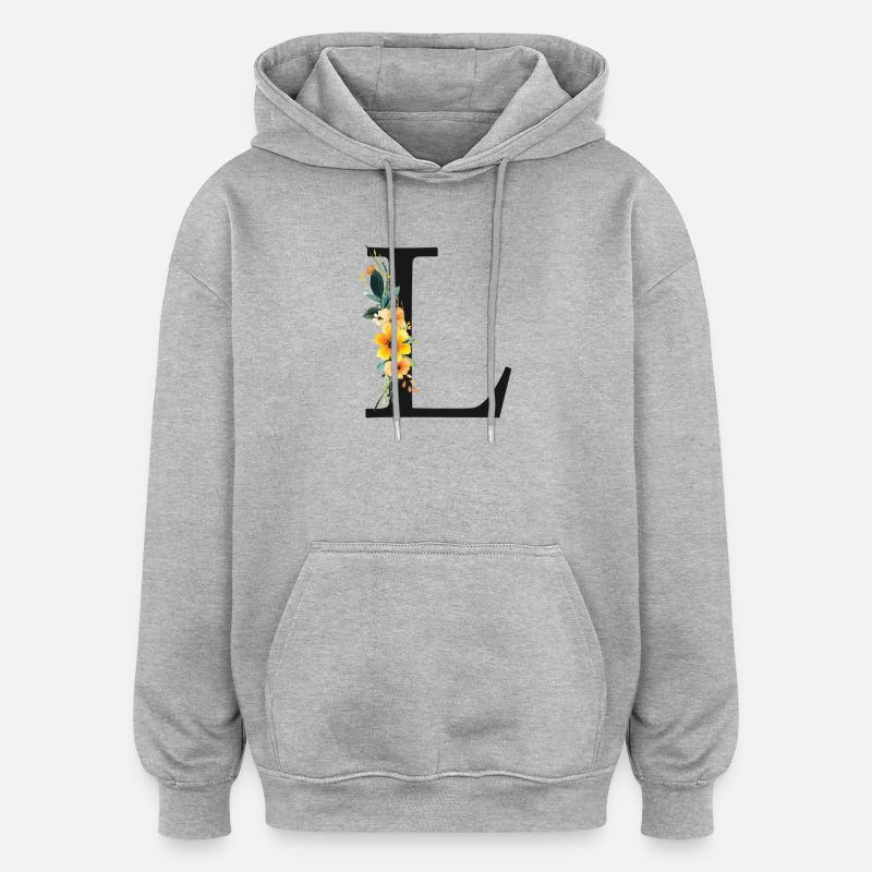 L Monogramm, Floral, personalisierbar - Oversized Unisex Hoodie - Grau meliert