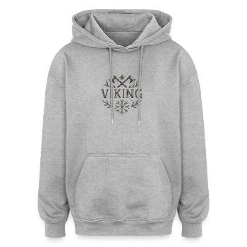Symbole viking avec haches et Vegvisir - Sweat à capuche oversize unisexe - gris chiné - Devant - Noah (186cm)