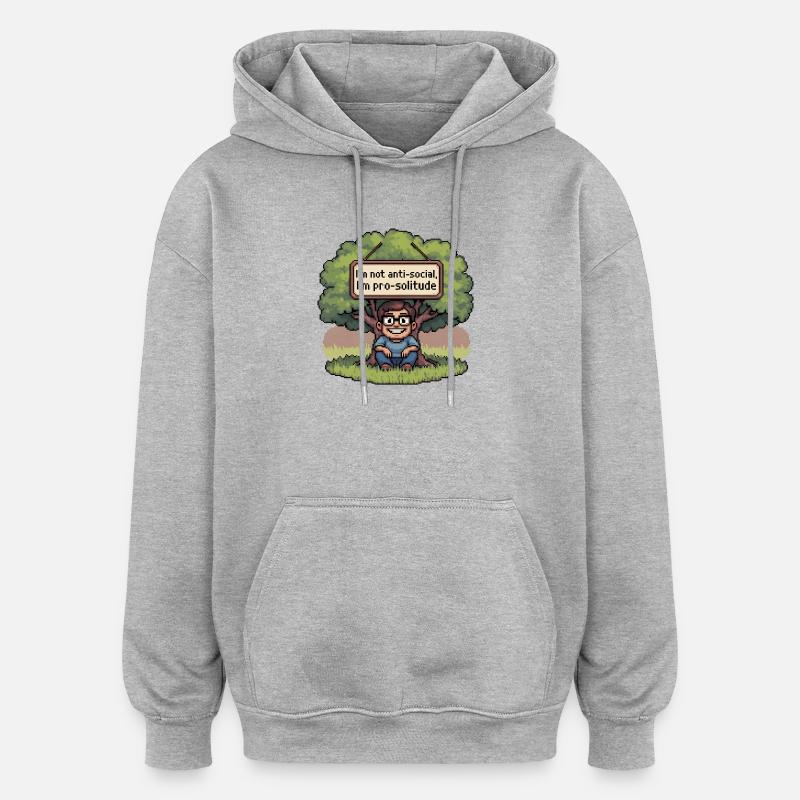 Pro Solitude Pixel Art Design - Sweat à capuche oversize unisexe - gris chiné