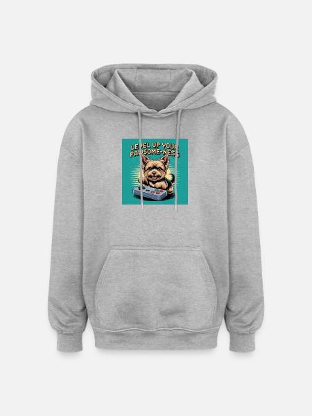 Cute gaming dog with Retro motif - Oversized Unisex Hoodie - heather grey