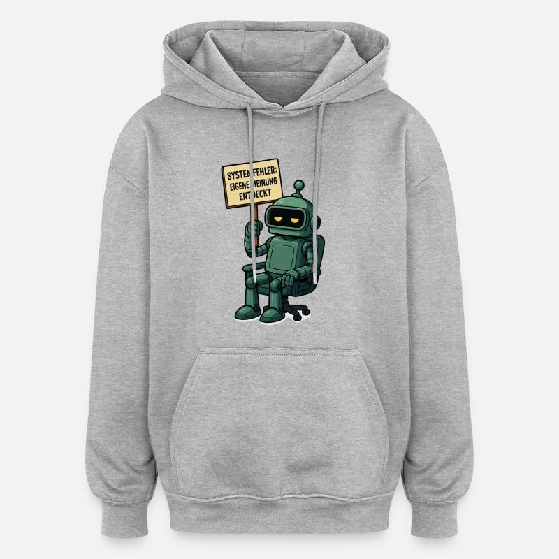 Systemfehler entdeckt – Denk selbst! Roboter - Oversized Unisex Hoodie - Grau meliert