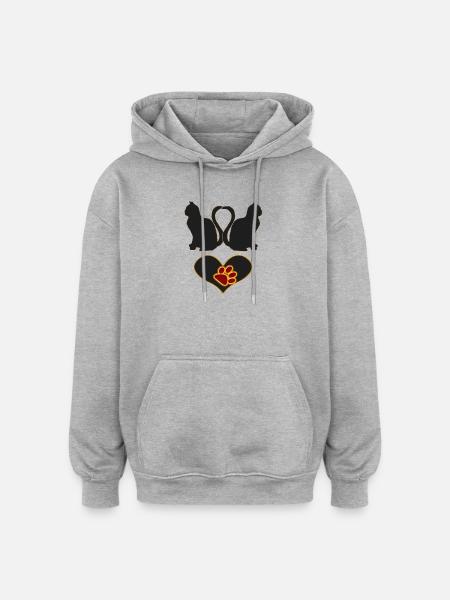 Katzenherz-Doppelbild - Oversized Unisex Hoodie - Grau meliert