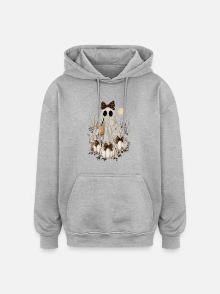 Süßer Spitzengeist, Halloween-Geist, Kürbis, Kaffee - Oversized Unisex Hoodie - Grau meliert