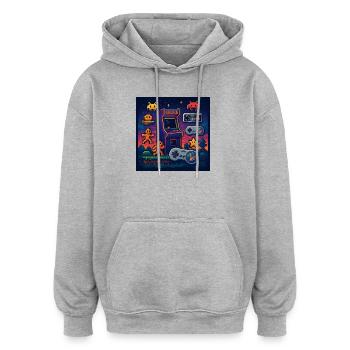 Retro Pixel Arcade Gaming Design - Oversized Unisex Hoodie - heather grey - Front - Noah (186cm)