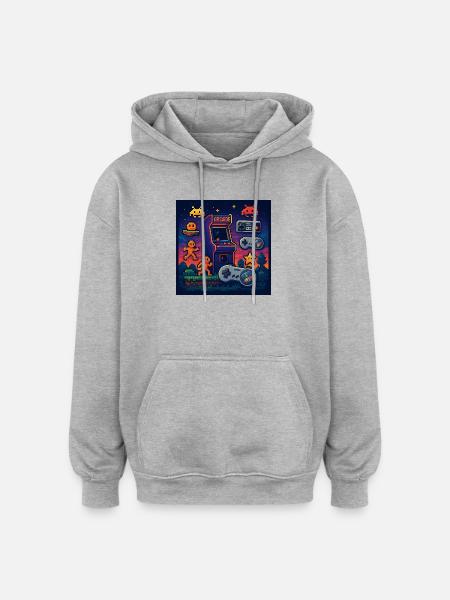 Retro-Pixel-Arcade-Gaming-Design - Oversized Unisex Hoodie - Grau meliert