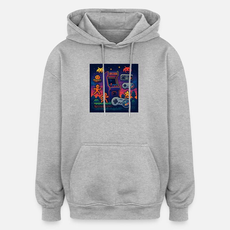 Conception de jeu d’arcade Pixel rétro - Sweat à capuche oversize unisexe - gris chiné
