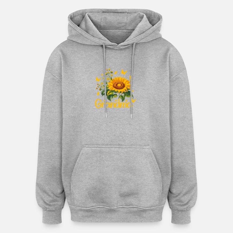 Conception hommage à la grand-mère tournesol - Sweat à capuche oversize unisexe - gris chiné