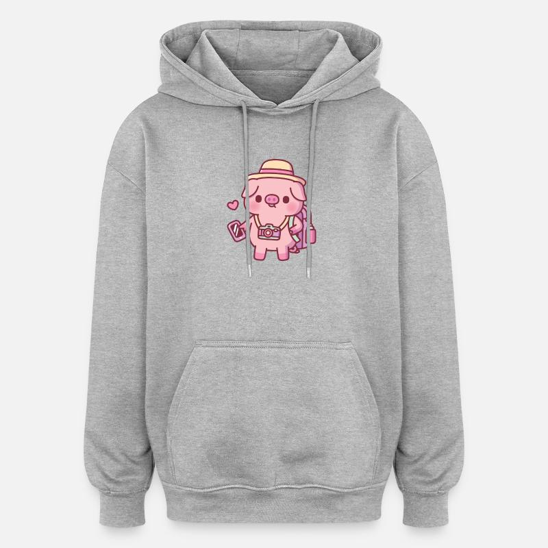 Mignon petit cochon Voyage de vacances - Sweat à capuche oversize unisexe - gris chiné