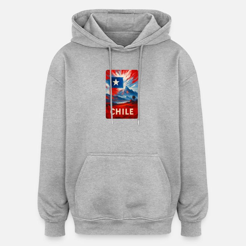 Chili – Drapeau peint et nature - Sweat à capuche oversize unisexe - gris chiné