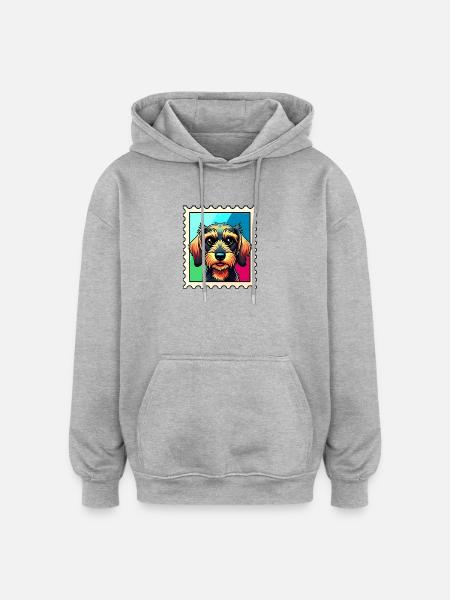 Buntes Hundeporträt im Pop-Art Stil - Oversized Unisex Hoodie - Grau meliert