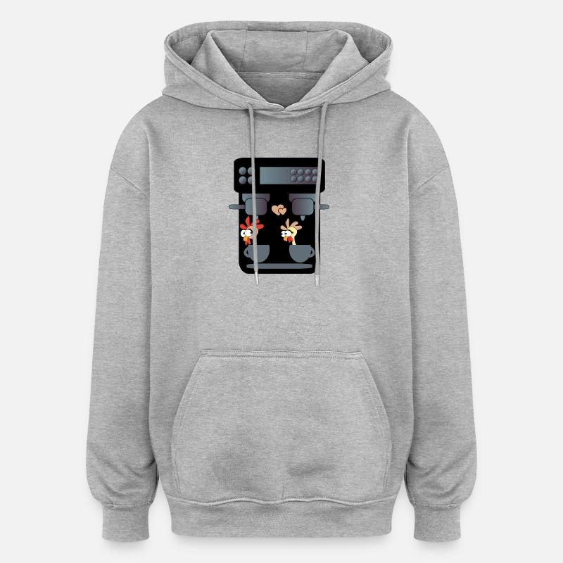 DRÔLE DE POULETS CAFETIÈRE CAFÉ - Sweat à capuche oversize unisexe - gris chiné