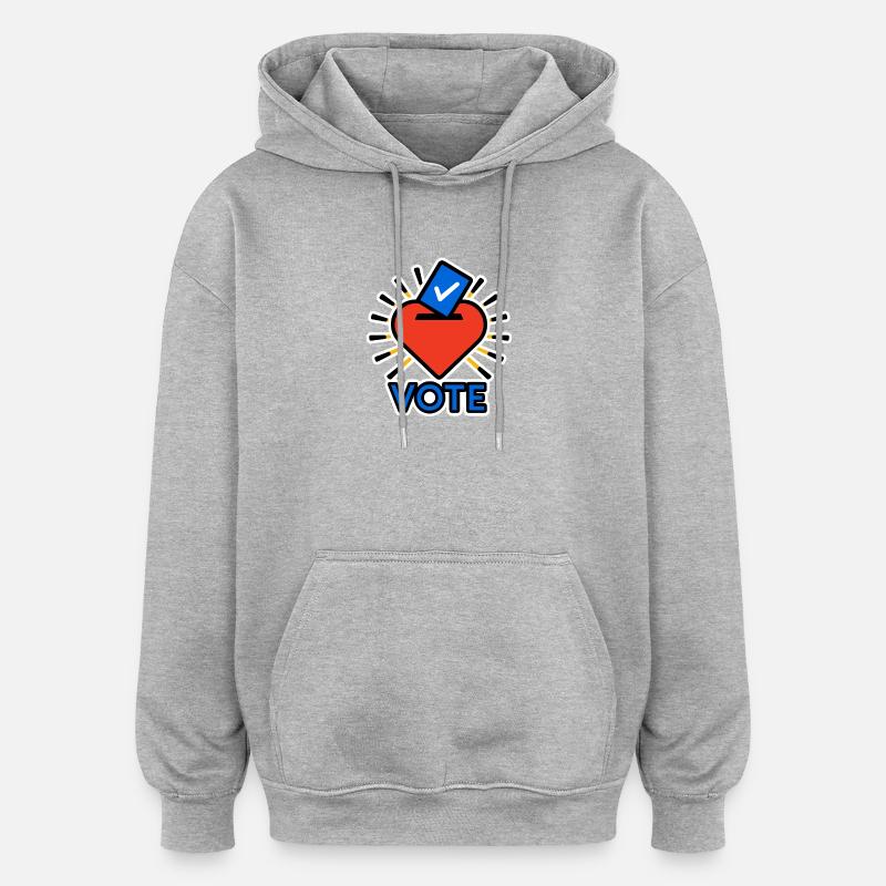 Votez avec le cœur - Sweat à capuche oversize unisexe - gris chiné