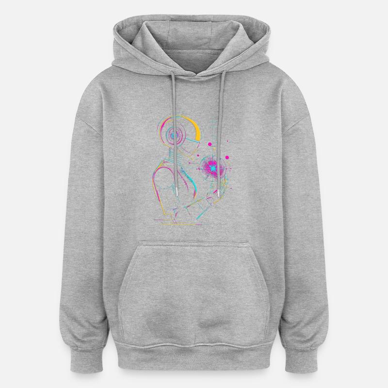 Futuristischer Roboter mit Neon-Look - Oversized Unisex Hoodie - Grau meliert
