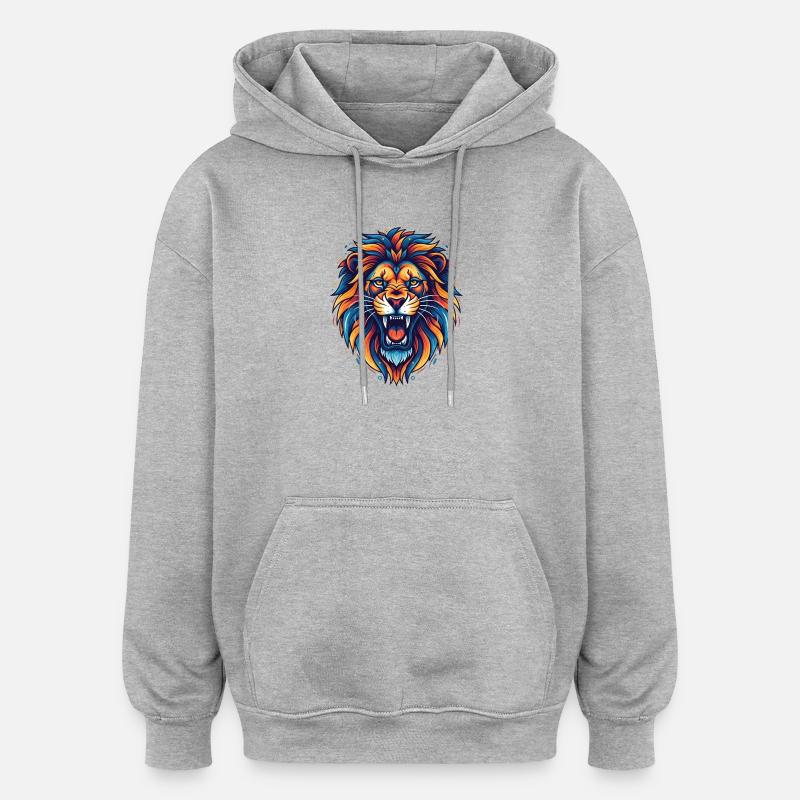 Lion - Sweat à capuche oversize unisexe - gris chiné