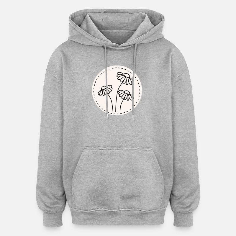 Gänseblümchen Line Art – Blumen Motiv Kreis - Oversized Unisex Hoodie - Grau meliert