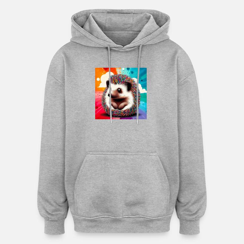 hérisson - Sweat à capuche oversize unisexe - gris chiné