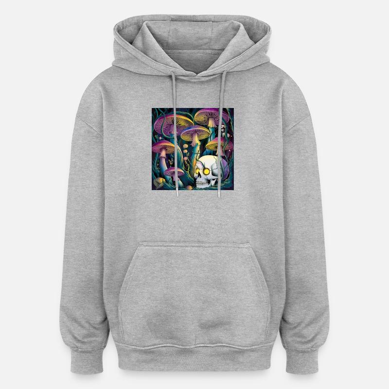 Neon Gothic Pilz Schädel Illustration - Oversized Unisex Hoodie - Grau meliert