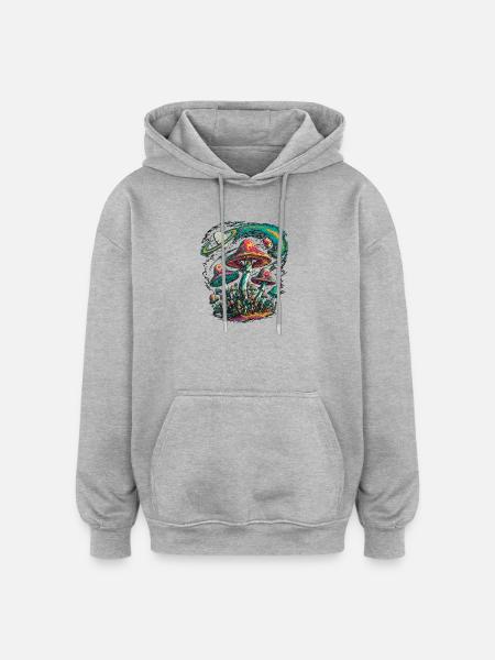 Psychedelic Cosmic Mushrooms Artwork - Oversized Unisex Hoodie - heather grey