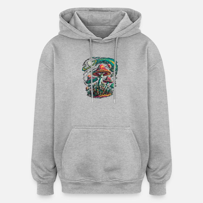 Champignons Cosmiques Psychédéliques Oeuvre - Sweat à capuche oversize unisexe - gris chiné