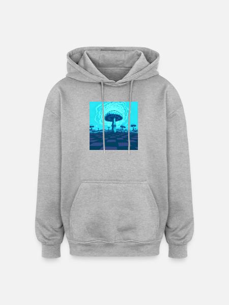 Futuristic Blue Psychedelic Mushroom Scene - Oversized Unisex Hoodie - heather grey