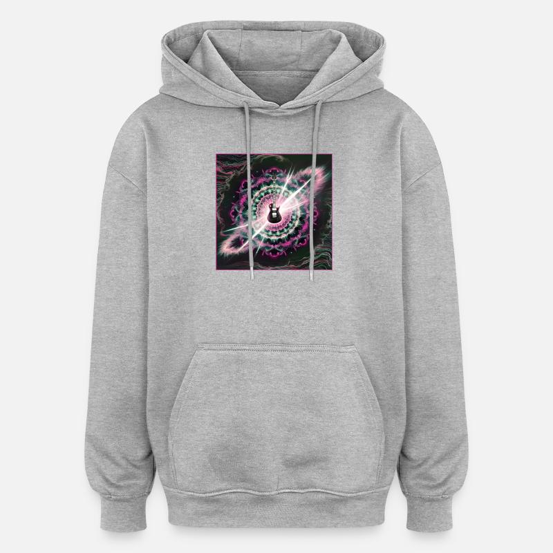 Explosion de guitare cosmique néon - Sweat à capuche oversize unisexe - gris chiné