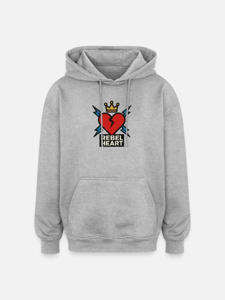 Rebel Heart – Broken Heart with Crown - Oversized Unisex Hoodie - heather grey