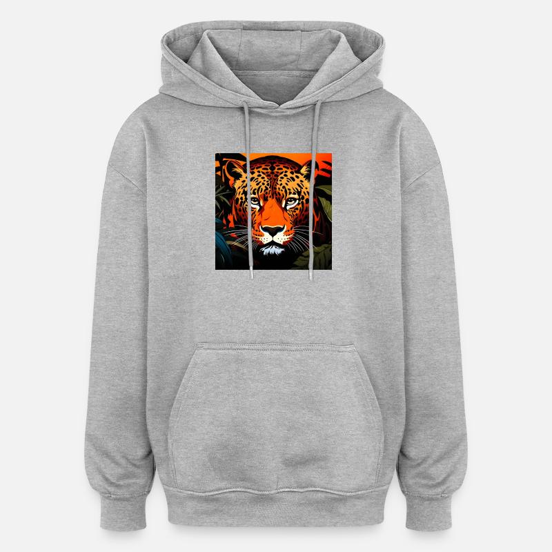 Leopard Graphique Sauvage - Sweat à capuche oversize unisexe - gris chiné