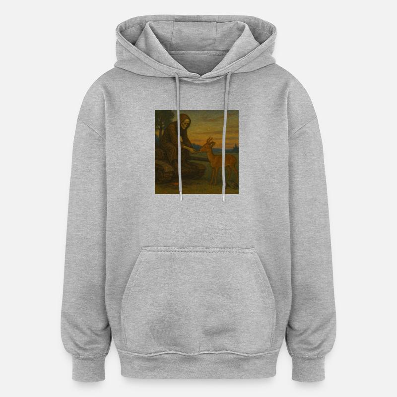 Tod beim Füttern eines Rehs - Oversized Unisex Hoodie - Grau meliert