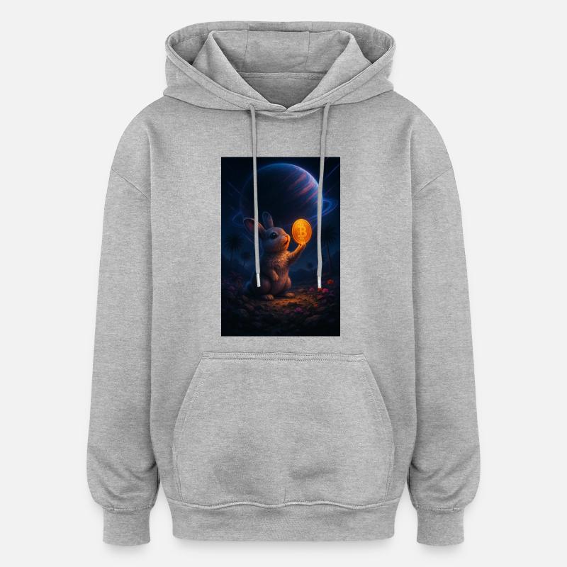 Lapin de l’espace avec Bitcoin Coin - Sweat à capuche oversize unisexe - gris chiné