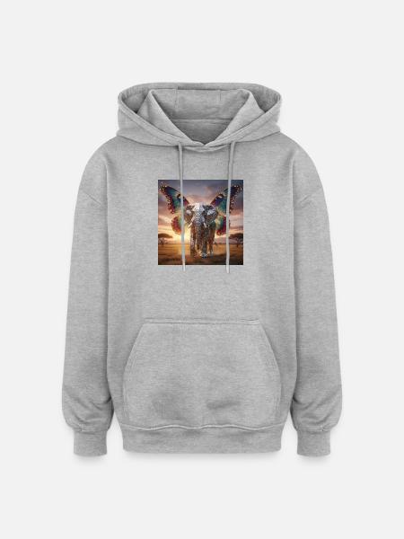 Mosaic elephant wing at sunset - Oversized Unisex Hoodie - heather grey
