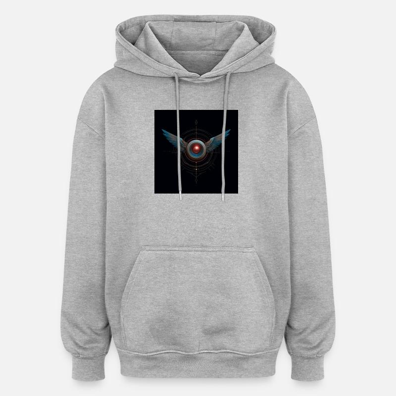 Emblème ailé futuriste – Techno Vision - Sweat à capuche oversize unisexe - gris chiné