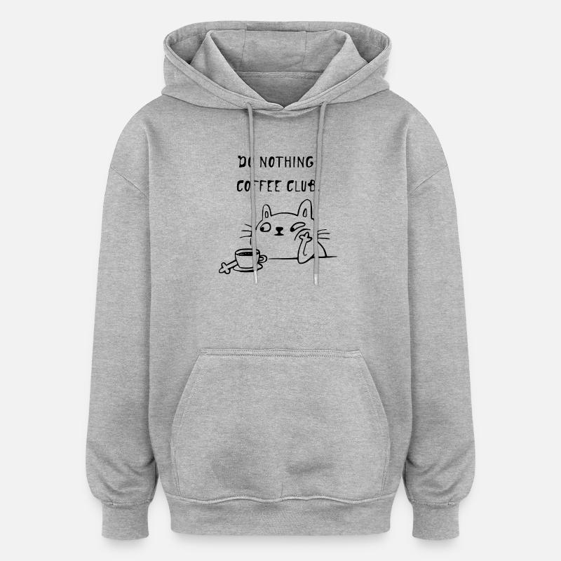 Do Nothing Café Club Chat - Sweat à capuche oversize unisexe - gris chiné