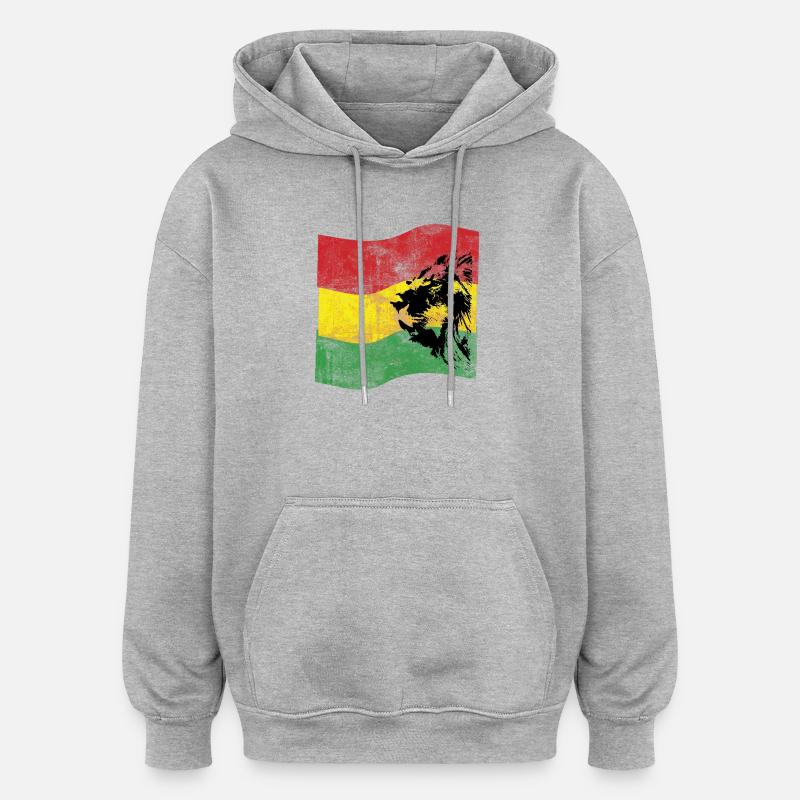 Lion Reggae avec drapeau - Sweat à capuche oversize unisexe - gris chiné