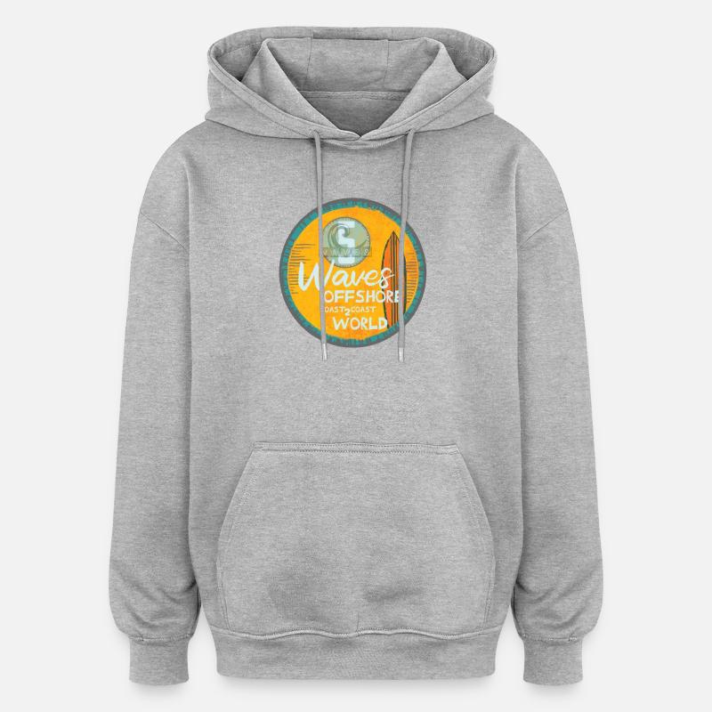 Vagues de surf conception offshore - Sweat à capuche oversize unisexe - gris chiné