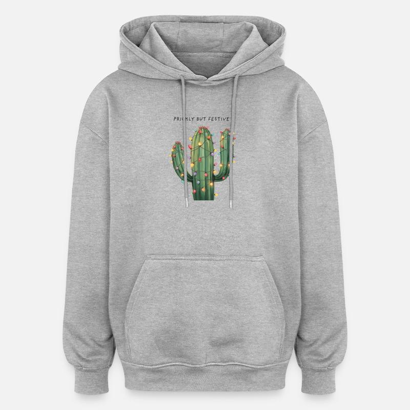 Großer Weihnachtskaktus – Prickly but Festive - Oversized Unisex Hoodie - Grau meliert