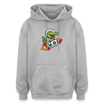 Kleiner Krokodil im Weltraumraketen - Oversized Unisex Hoodie - Grau meliert - Vorne - Noah (186cm)