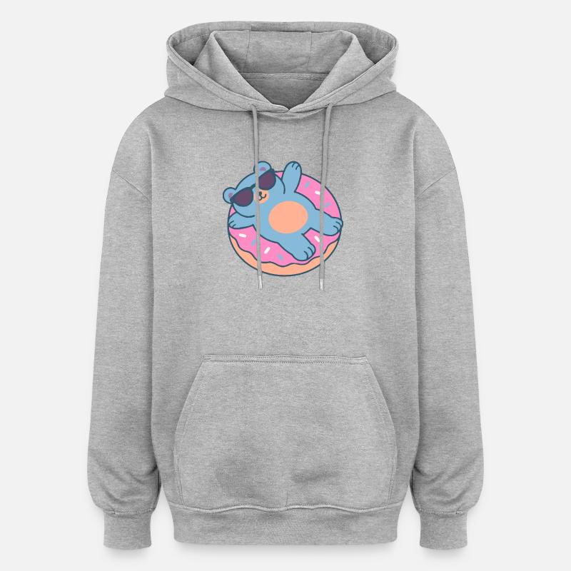 Blauer Teddybär mit Sonnenbrille - Oversized Unisex Hoodie - Grau meliert