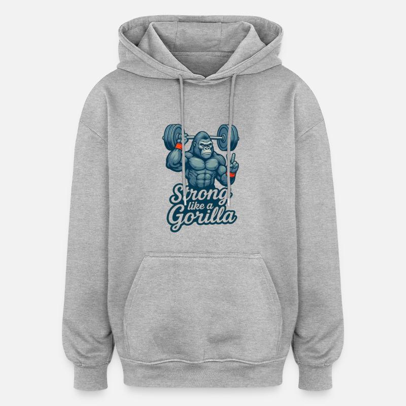 Strong like a gorilla - Sweat à capuche oversize unisexe - gris chiné