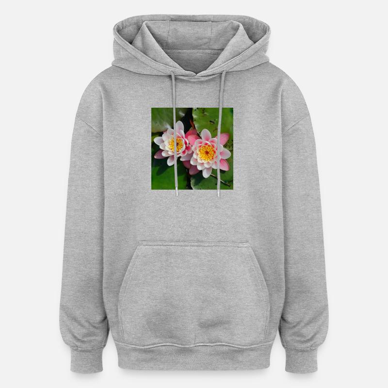 Nénuphars fleurs dans l’eau - Sweat à capuche oversize unisexe - gris chiné