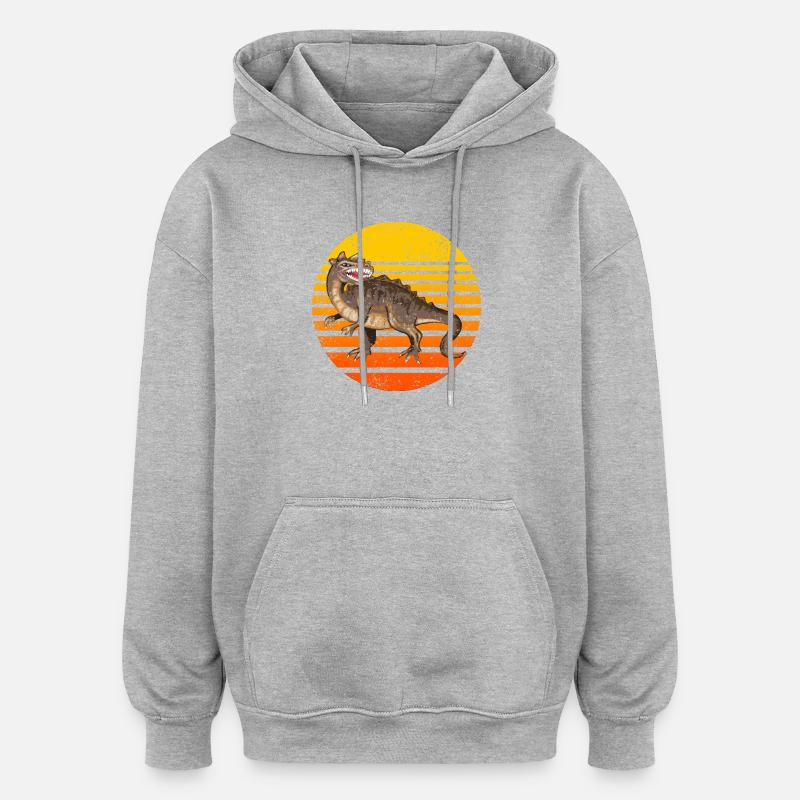 Dinosaure Coucher De Soleil Design - Sweat à capuche oversize unisexe - gris chiné