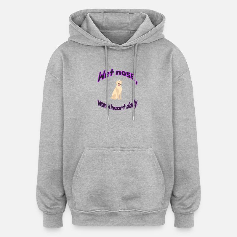 nez mouillé coeur chaud illustration quotidienne - Sweat à capuche oversize unisexe - gris chiné