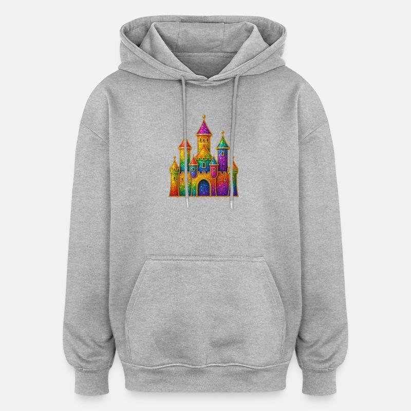 Rainbow Glitter Castle Design - Oversized Unisex Hoodie - heather grey